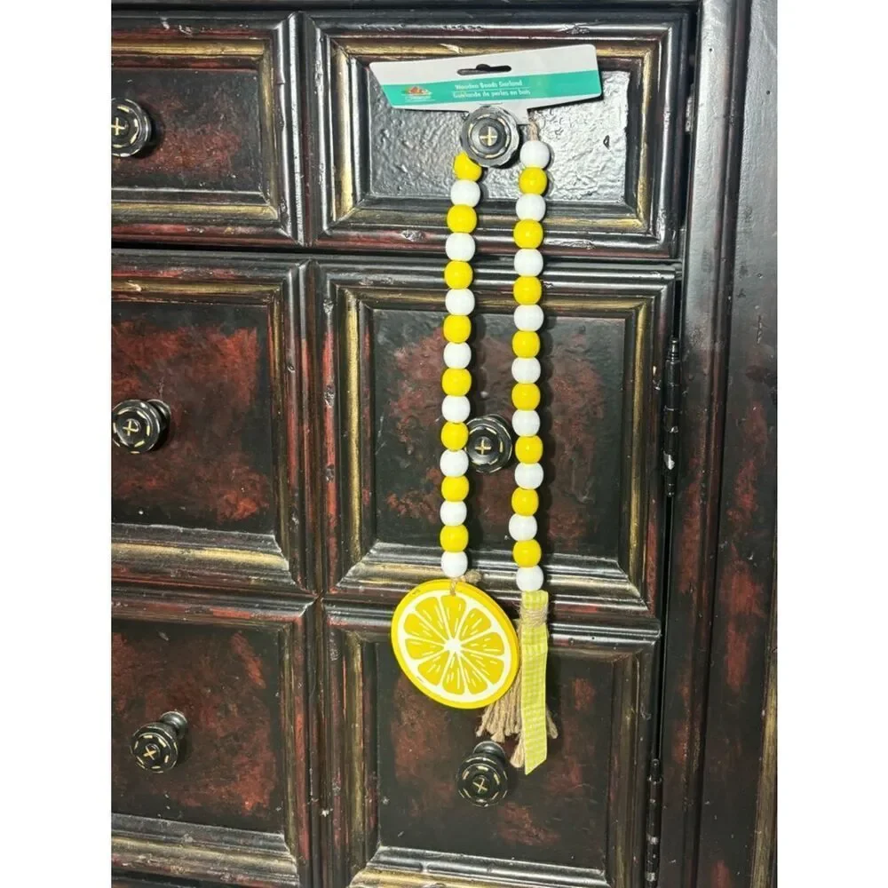 New Lemon Wooden Bead Garland - yellow & White